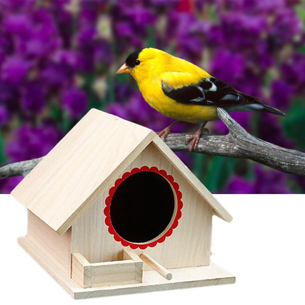Hut House Garden Wooden Box DIY Pet Toy Bird Nest Hanging Cage Lovely Handmade Outdoor Bird Nest Birdhouse