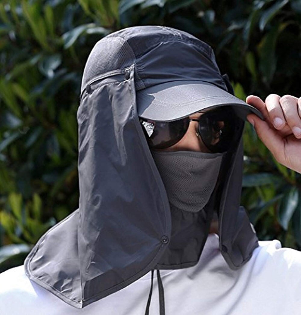 Sombrero de sol al aire libre para hombre y mujer, gorra de pesca con protección UV de 360 °, extraíble, protección UV 50, al aire libre para senderismo, montaña y jungla