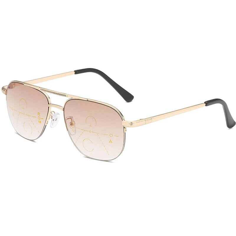 Progressive Reading Glasses Sunglass Multifocal Photochromic Anti-Blue Ray Presbyopic Glasses Men Women Outdoor Driving: +150 / Gold