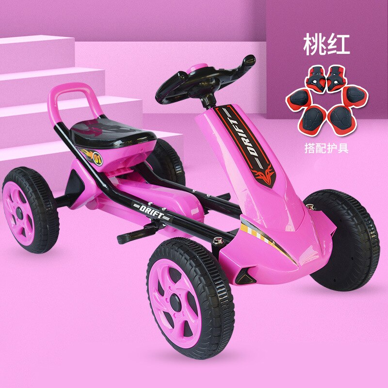 Los niños de cuatro rueda de Go-Kart bebé Pedal bicicleta de ejercicio los niños pueden sentarse cuatro ruedas playa bicicleta Pedal de bicicleta: E01 pink protective