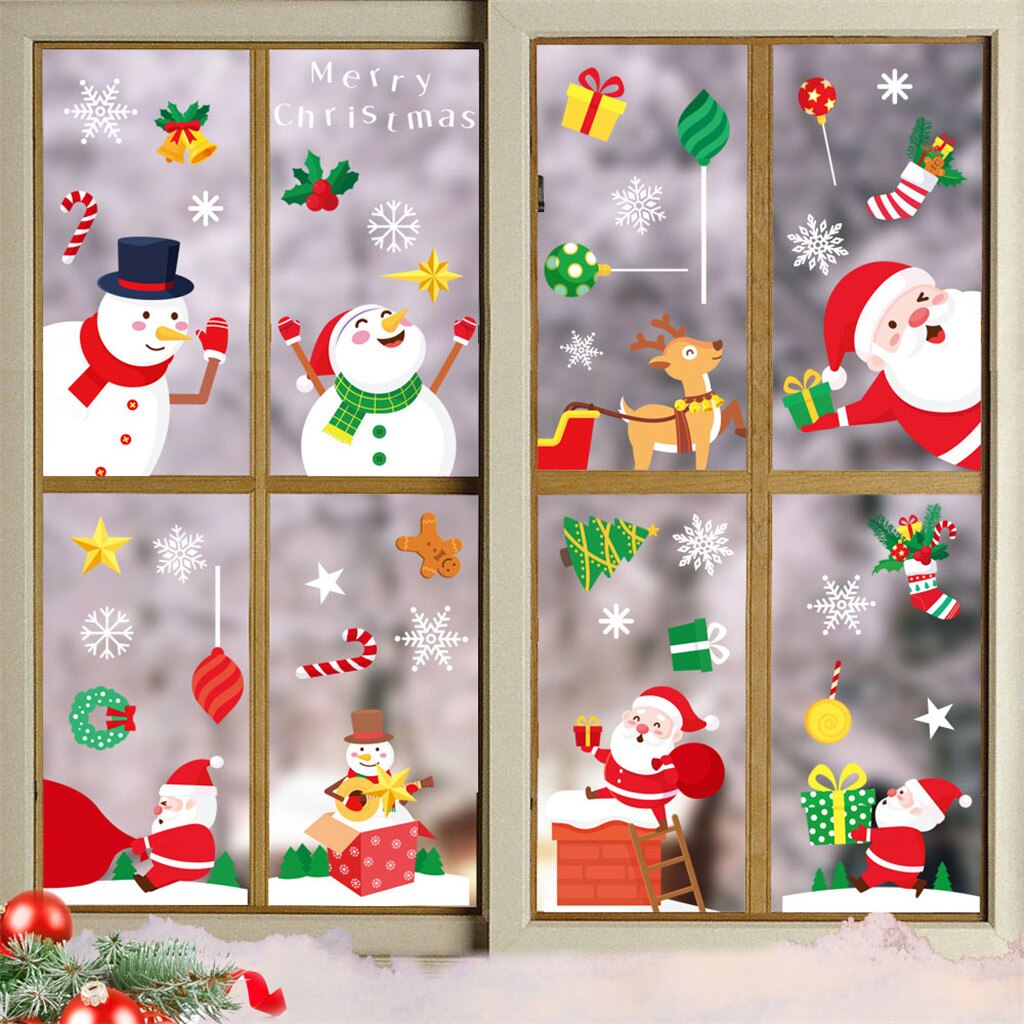 Christmas Electrostatic Stickers Snowflake Elk Set Door Window Glass Stickers Snowman Home Decor Decal Adhesive Year Glass