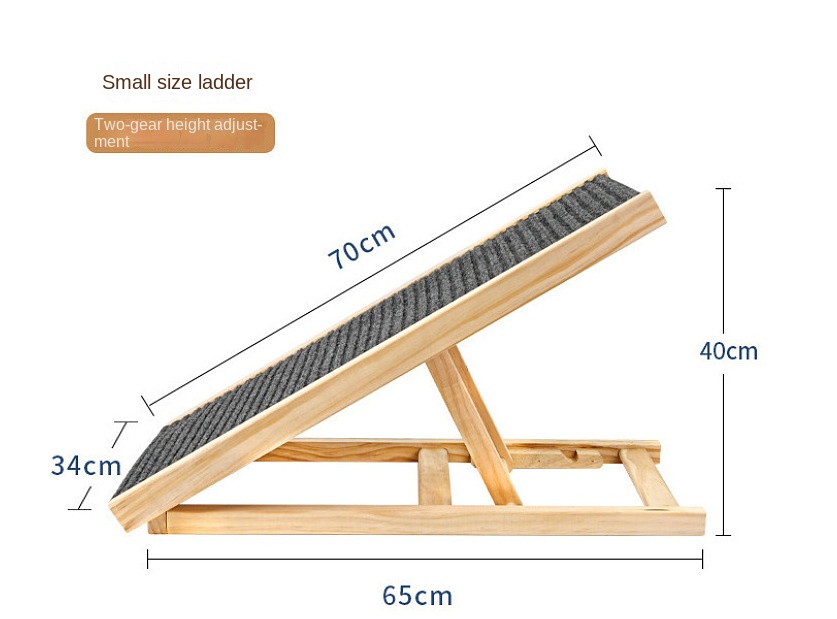 Bærbar trerampe for hund og katt, sammenleggbar rampe for sofa, bilseng, kjæledyrrampe med sklisikker matte, sikkerhetssideskinner, hundestige