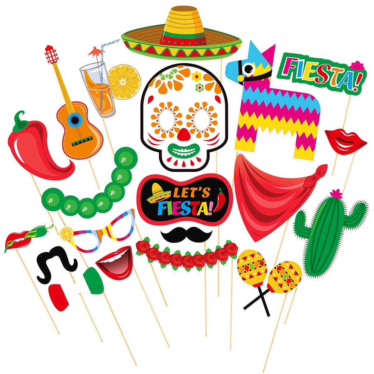 TINKSKY 20 Pcs Photo Booth Props Fiesta Party Supplies Mexican Carnival Prop for Wedding Birthday Party Favors: Default Title