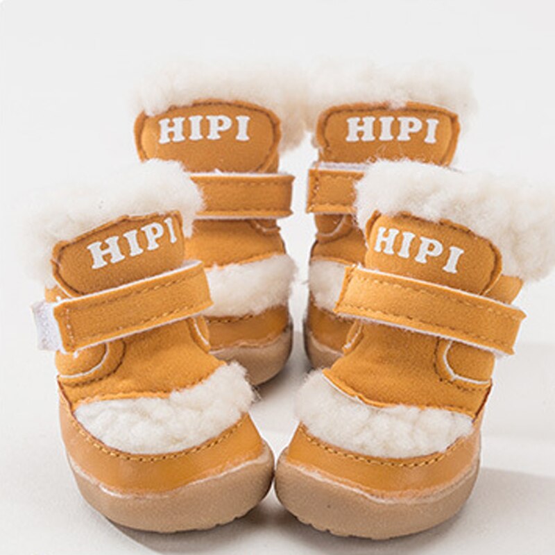4Pcs/set Winter Pet Dog Shoes Warm Snow Boots Non-slip Puppy Cat Booties For Small Medium Dogs ChiHuaHua Pug Shih Tzu Footwear: Yellow / XS