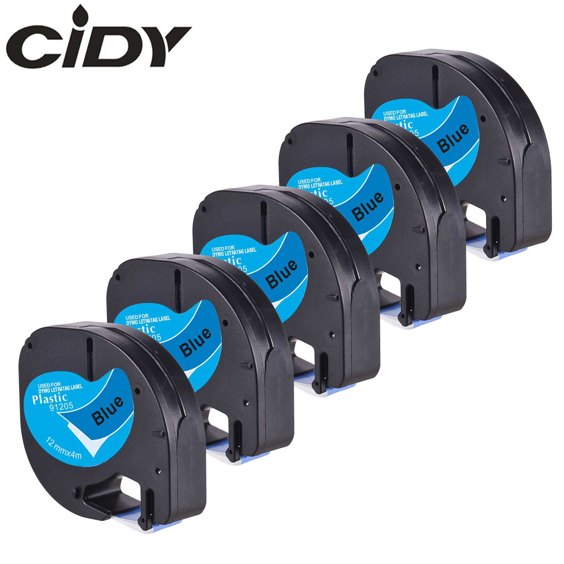 5pcs mixed color of 91201 91202 91203 91204 91205 labels 12mm dymo letratag 91201 91331 tape for LT-100H label maker: black on blue