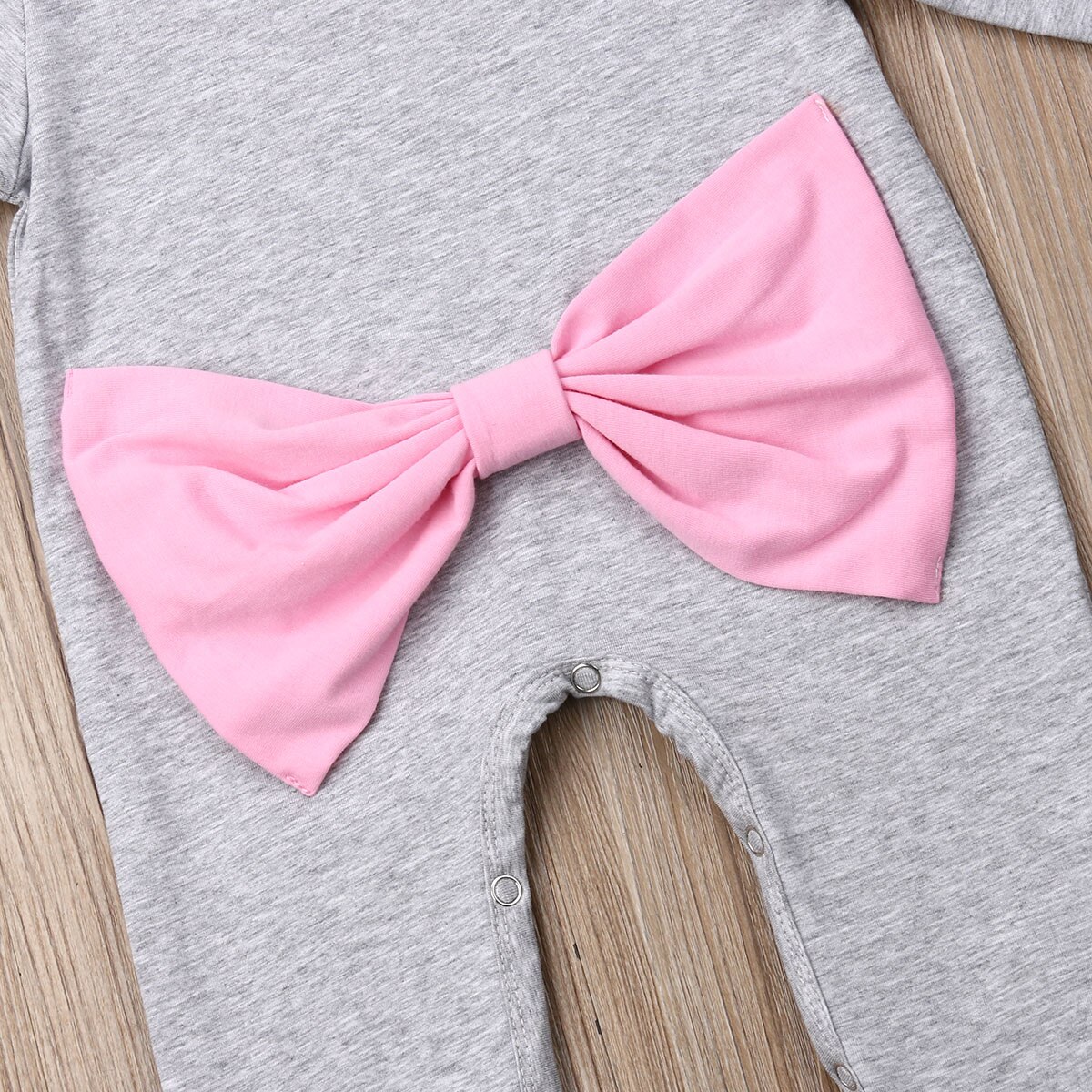 Baby Spring Autumn Clothing 0-24M Infant Baby Girl Boy Long Sleeve Romper Grey Jumpsuits Back Bowknot Headband 2Pcs Clothes