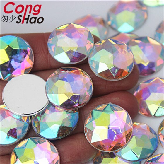 Cong Shao 20PCS 20mm Colorful Acrylic Rhinestone Round Flat Back Beads Crystal Stones DIY Costume Jewelry Crafts Scrapbook ZZ751: Clear AB