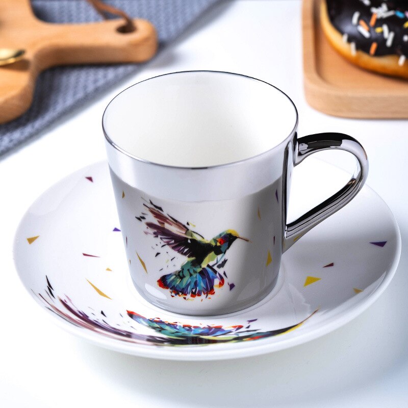 Ouro de luxo criativo copo e pires conjunto design moderno animal cerâmica porcelana xícara café mobiliário decoração chá copos: E