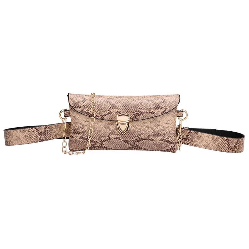 Chain Waist Bags Women PU Leather Fanny Packs Shoulder Bag Phone Pouch Snake Print Belt Bag Wallet Purse for Ladies: Camel