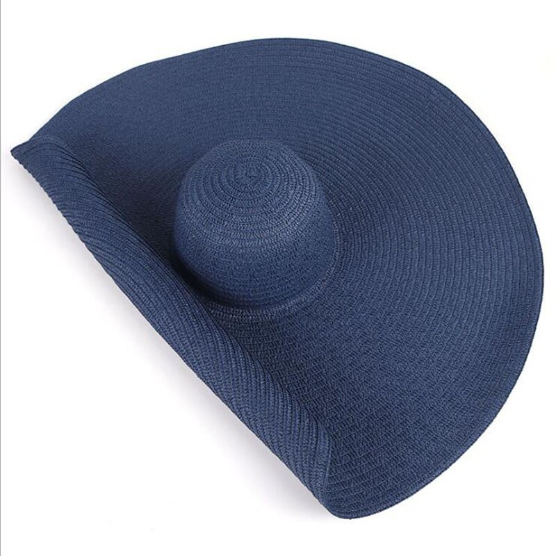 2022 Grote Zomer Hoeden 25Cm Rand Papier Stro Hoeden Cool Mooi Mooie Grote Strand Hoeden Heldere Kleuren Roll Zon hoeden Voor Vrouwen: navy