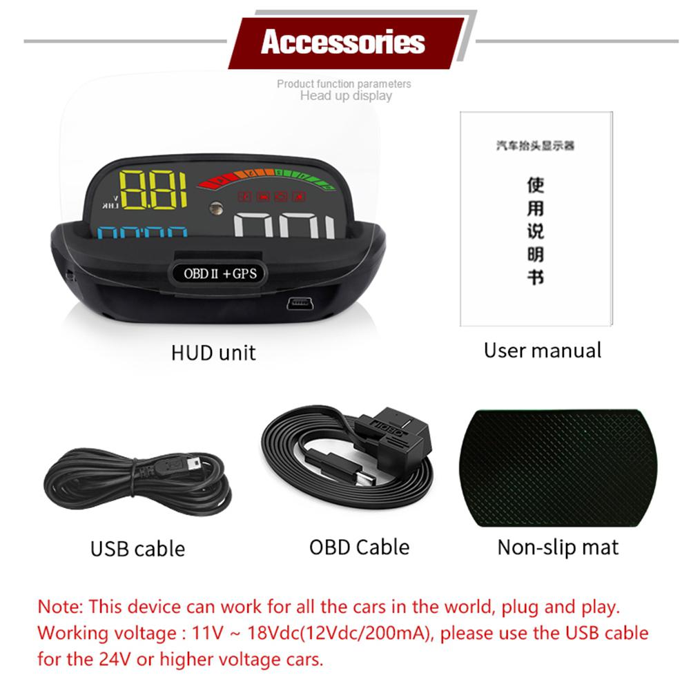 Wyświetlacz GPS HUD głowa-w górę C800 wielofunkcyjny OBD HUD automatyczny prędkościomierz kod błędu OBD2 eliminacja jazdy ComputerSecurity alarm