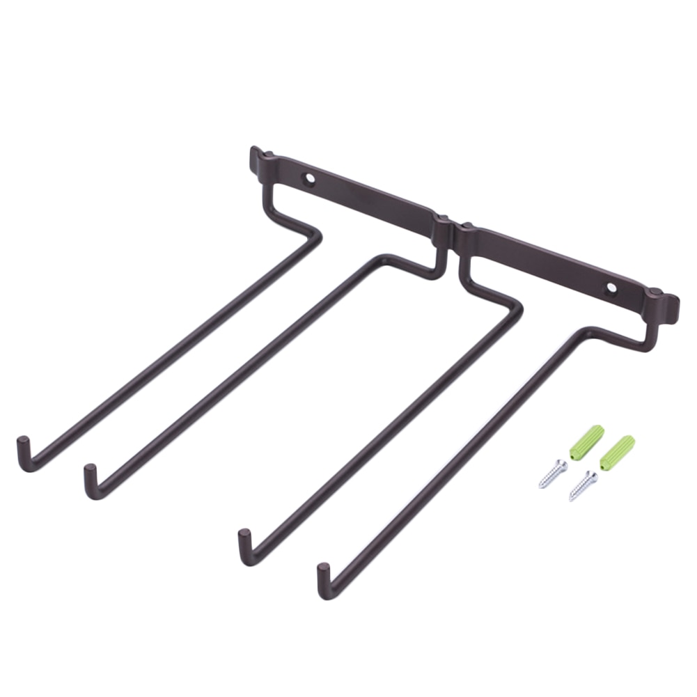 Wall Mount Hanger Supplies Hanging Stemware Under Cabinet Home Kitchen Holder Shelf Bar Wine Rack Double Row Useful Metal: Black