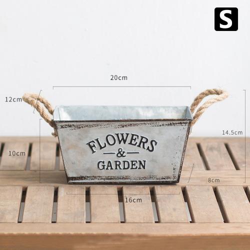 Flowers Garden Twine Handles Iron Vase Succulent Plant Container Balcony Decor Retro Bucket Metal Succulent Plant Container: S