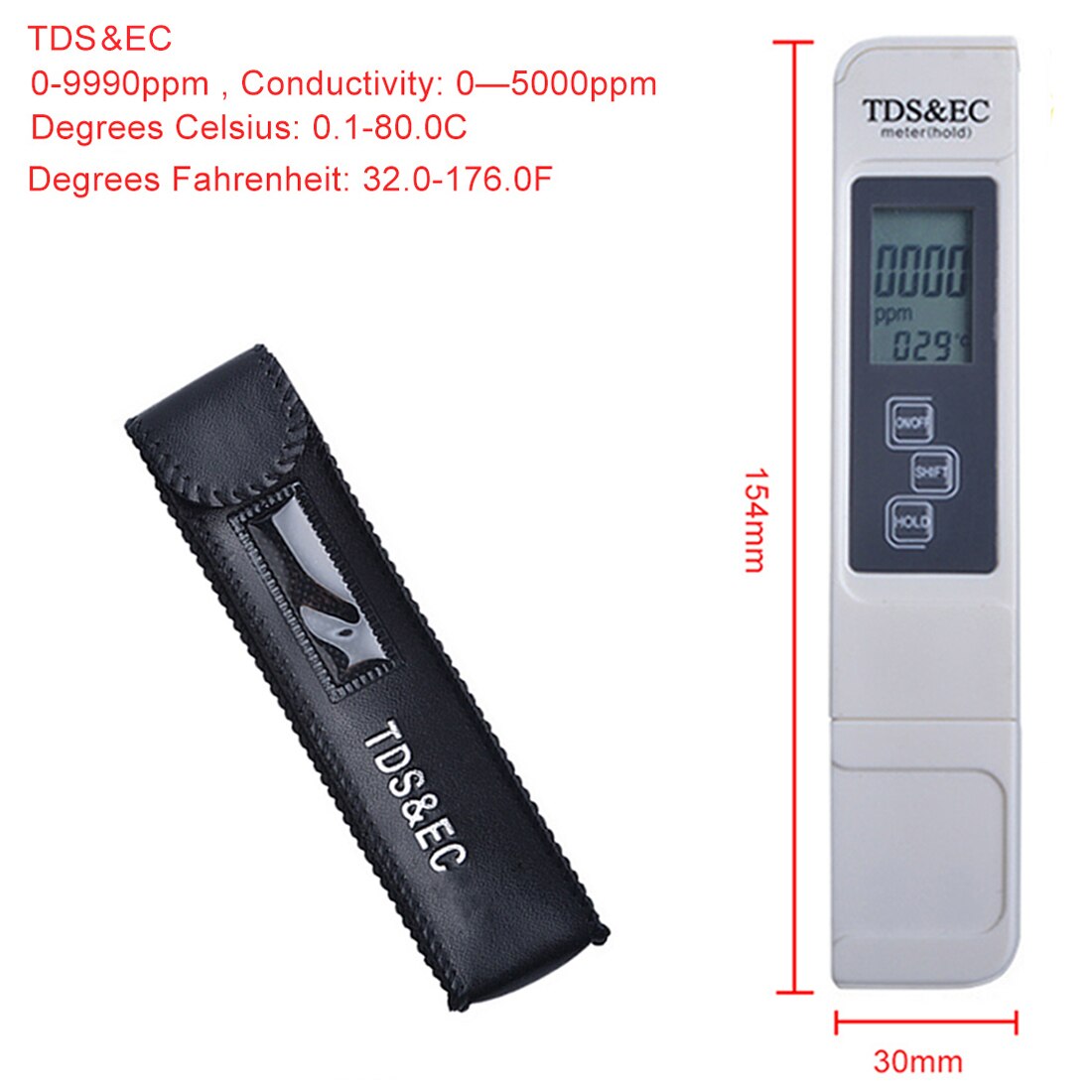 LCD Display Accuracy 0.01ph Digital PH Meter Tester TDS Meter Pen 0-14PH/0-9990PPM for Drinking/Food/Lab PH Water Purity Monitor: TDS EC with Holster