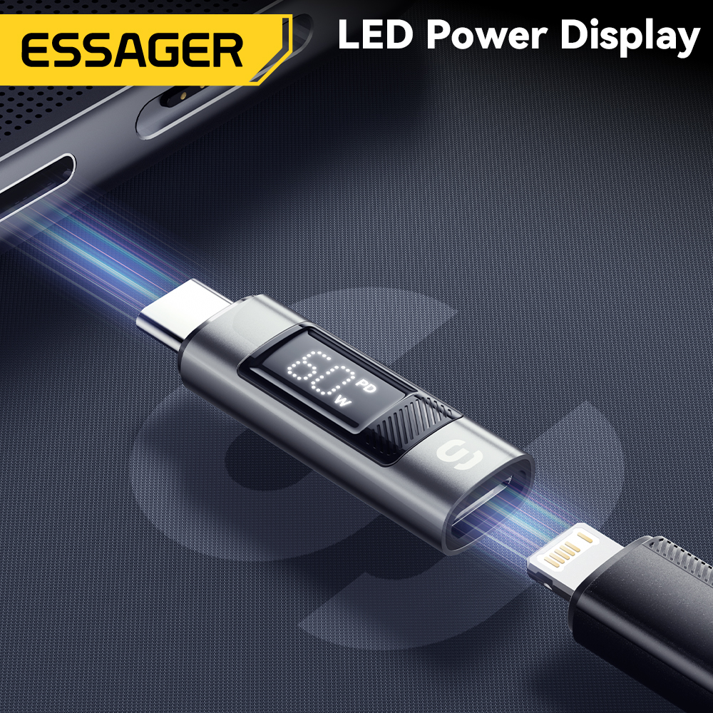 Essager USB C auf Beleuchtungsadapter für iPad 30 W Digitalanzeige OTG-Konverter für iPhone 15 14 13 12 Lightning-zu-Typ-C-Anschluss