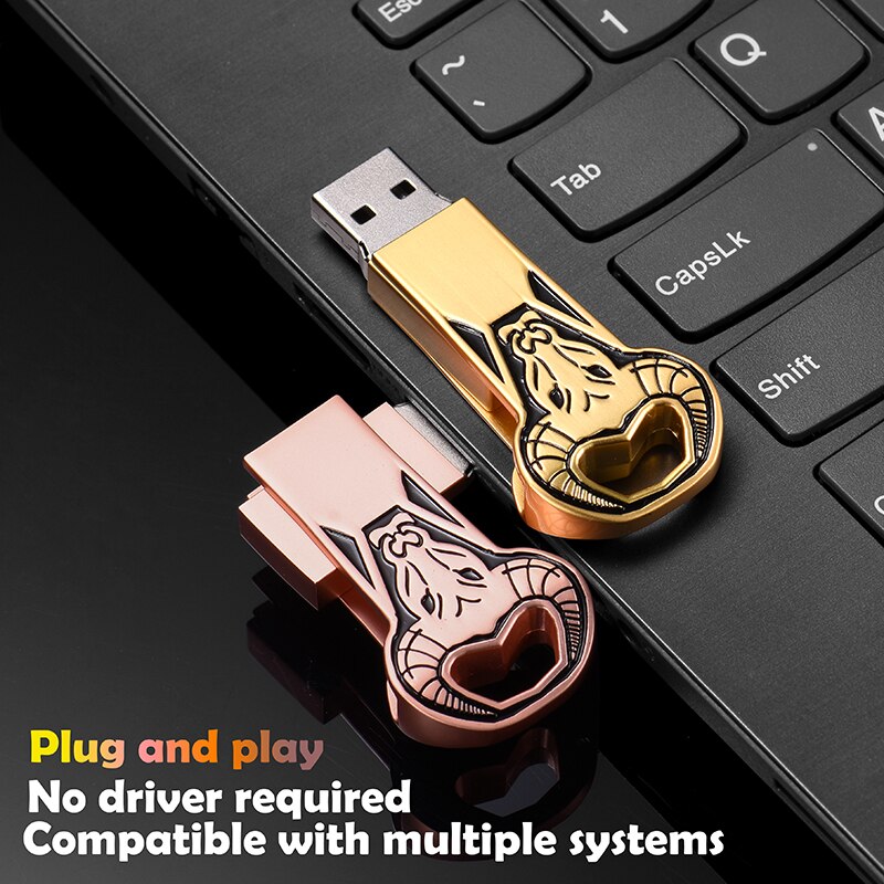 Jaster Pen drive Metal Gold/Rose Gold Bull Head USB Flash Disk 4GB 8GB 16Gb 32Gb 64Gb Personaliseren Pen Drive USB Memory Stick