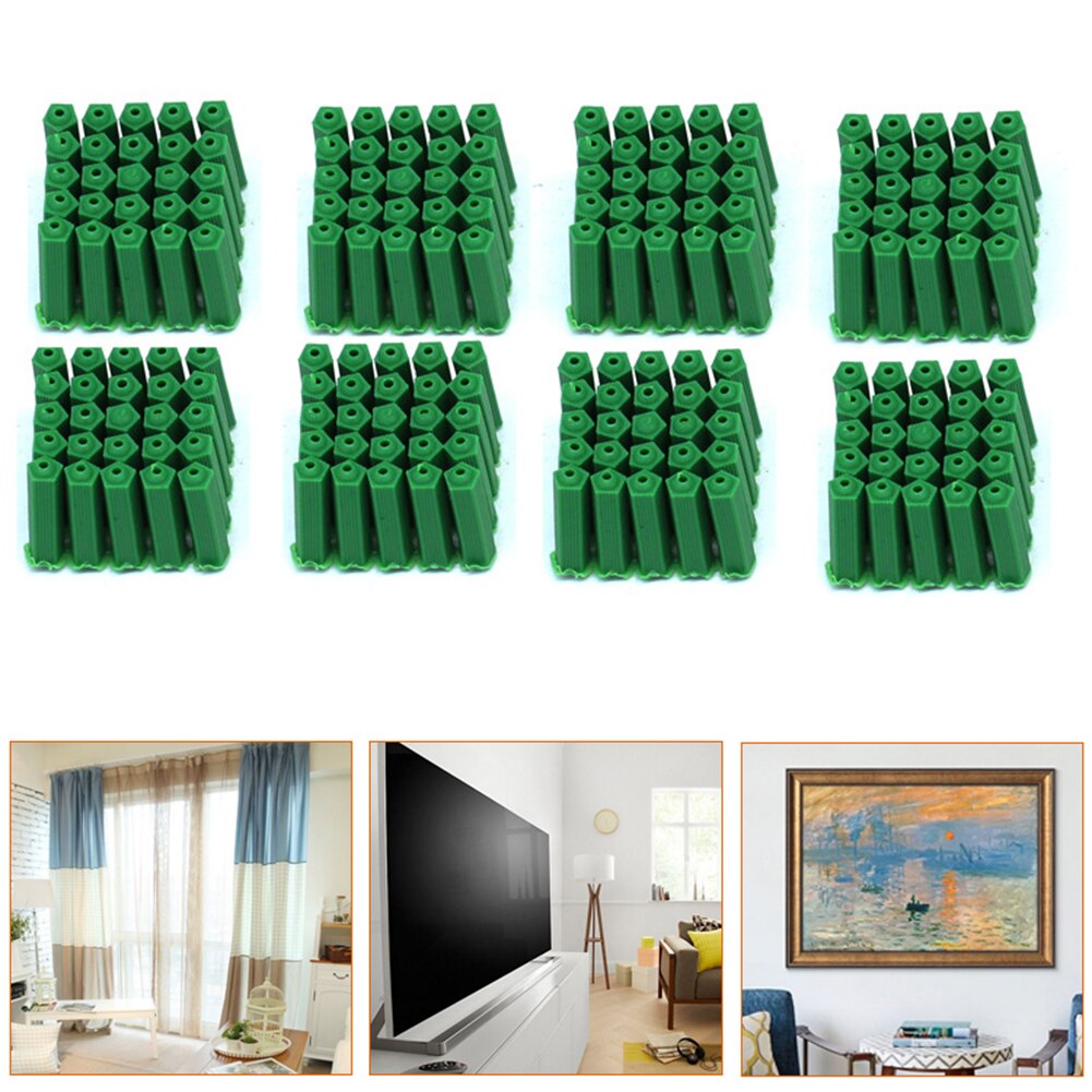 100pcs Plastic expansion pipe green wall plug rubber anchor plug self tapping screw expansion tube