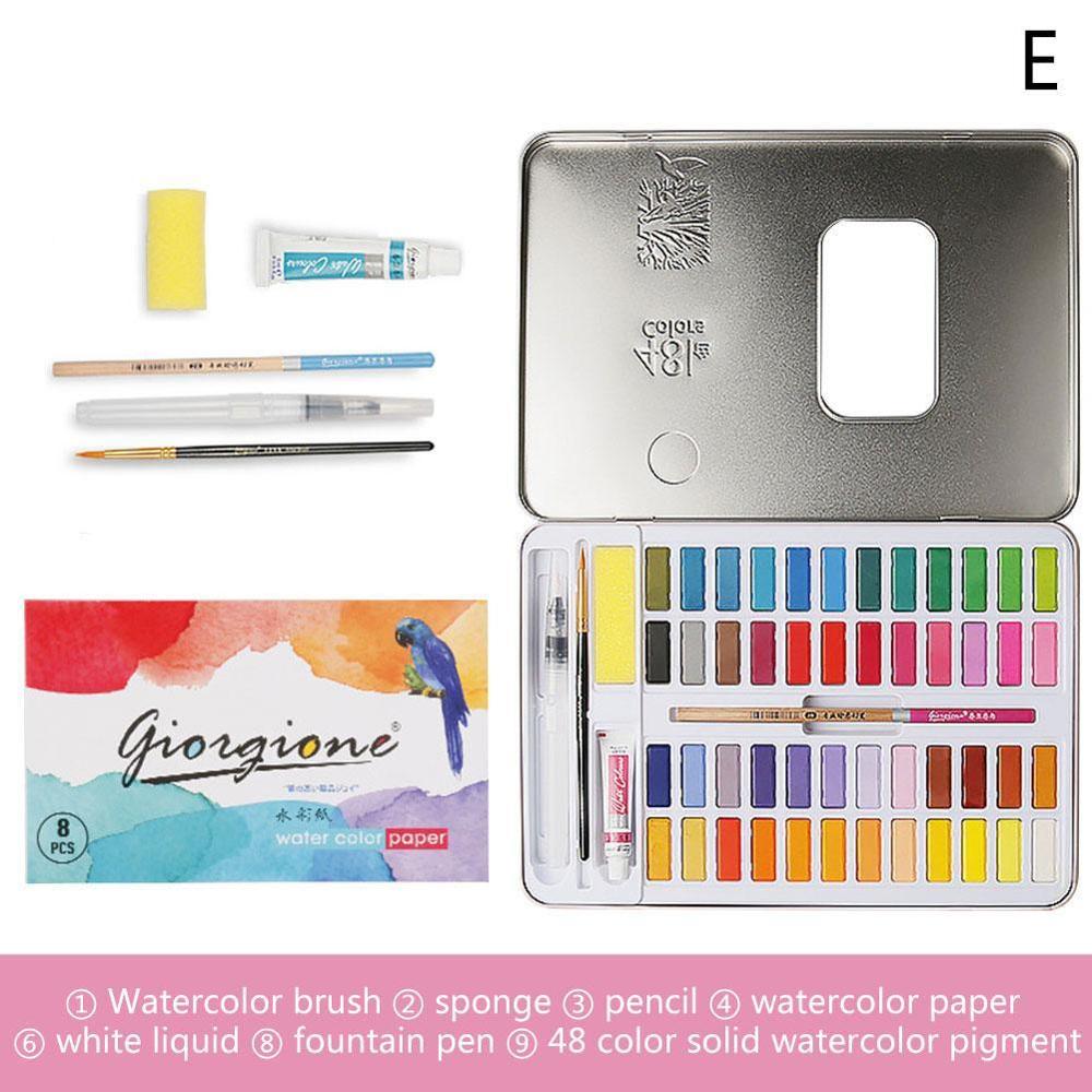 Juego de pintura de acuarela , sólido, 36/48 colores, conjunto de arte con pincel de agua, pigmento para pintar de acuarela: 4800 pink