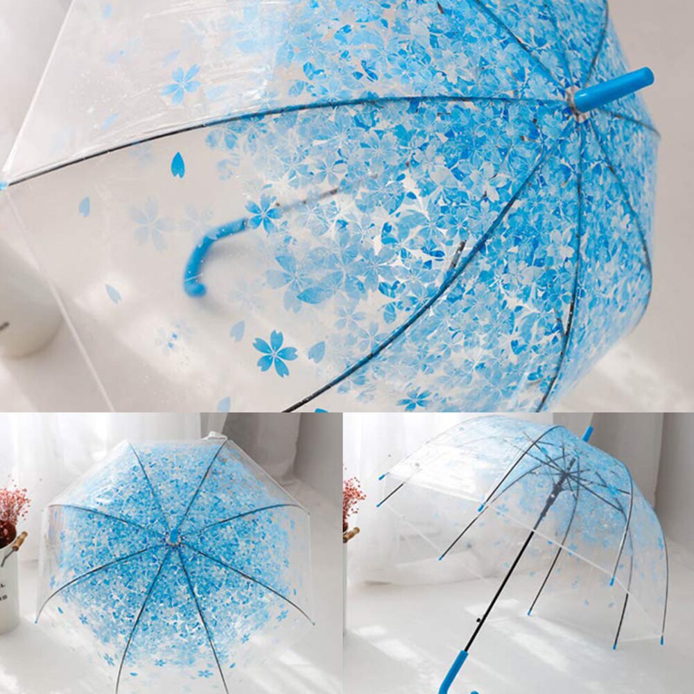 Transparent Cherry Blossoms Dome Shape Birdcage Windproof Stick Umbrella
