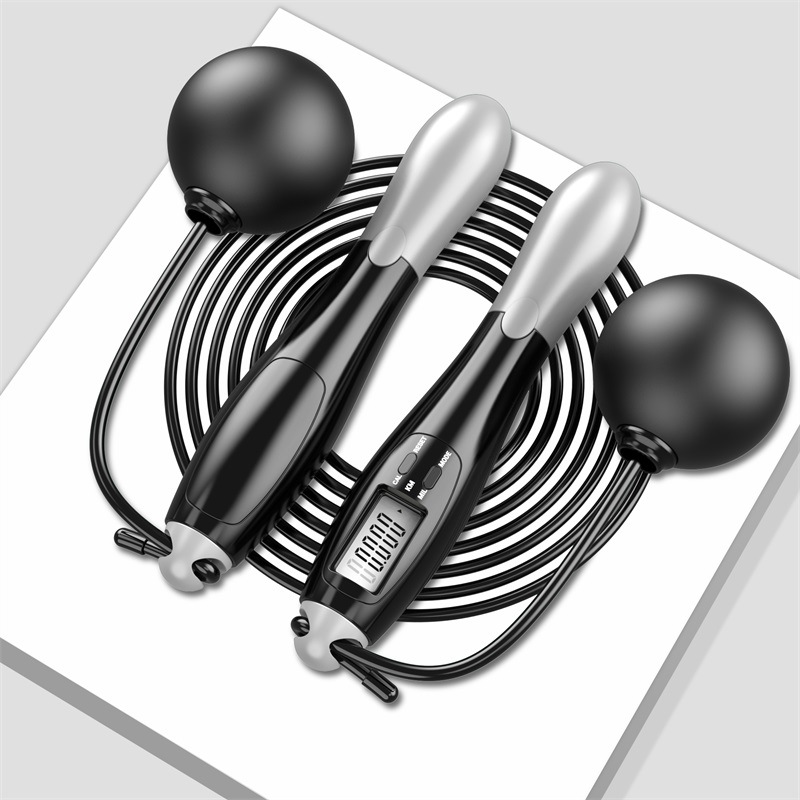 Corde à sauter intelligente sans fil pour adultes, roulement de charge, grosse boule, comptage de fil d'acier, équipement de sport d'entraînement: Black