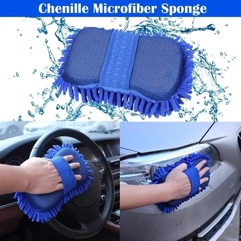 Esponjas de microfibra para lavado de coches y motocicletas, manopla de lavado de polvo de chenilla, guantes de limpieza para motocicleta, herramientas de esponja para lavado de coches y Motor, 2 uds.