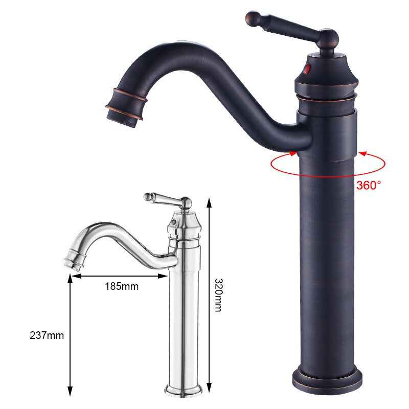 Antique Copper Basin Faucet Cold And Classic Style Bathroom Faucet Water Mixer Single Handle Deck Mounted Tap: Black-Hight