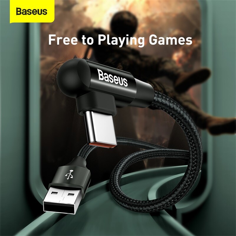 Baseus USB Typ C Kabel 3A Schnelle Ladung Für Samsung S20 Huawei P40 90 Grad USB C Daten kabel Für xiaomi Mi 10 9 USBC Draht Kabel