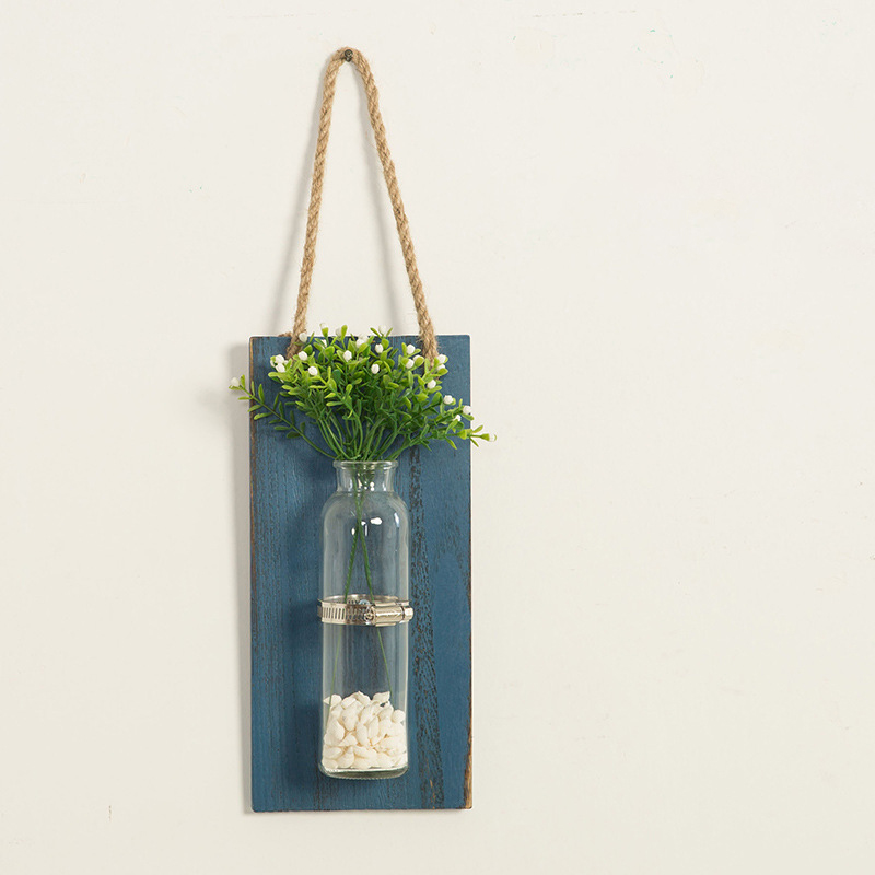 Väggmonterad dekoration innovativ blomma vas hylla hängande träplatta blommor kruka hänga för väggdekoration trädgård: Marinblå