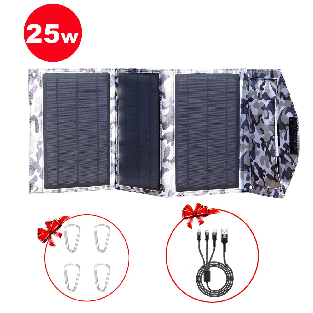 solar panel 5v USB folding foldable protable solar cell charger 15w 25w for mobilephone powerbank light camping outdoor hiking: 25w Camouflage