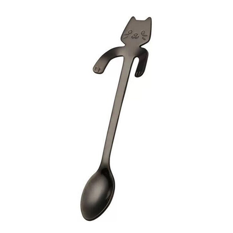2Pcs Stainless Steel Teaspoons Mini Cat Kitten Spoons Coffee Tea Dessert Spoon Drink Mixing Milkshake Spoon Tableware Set