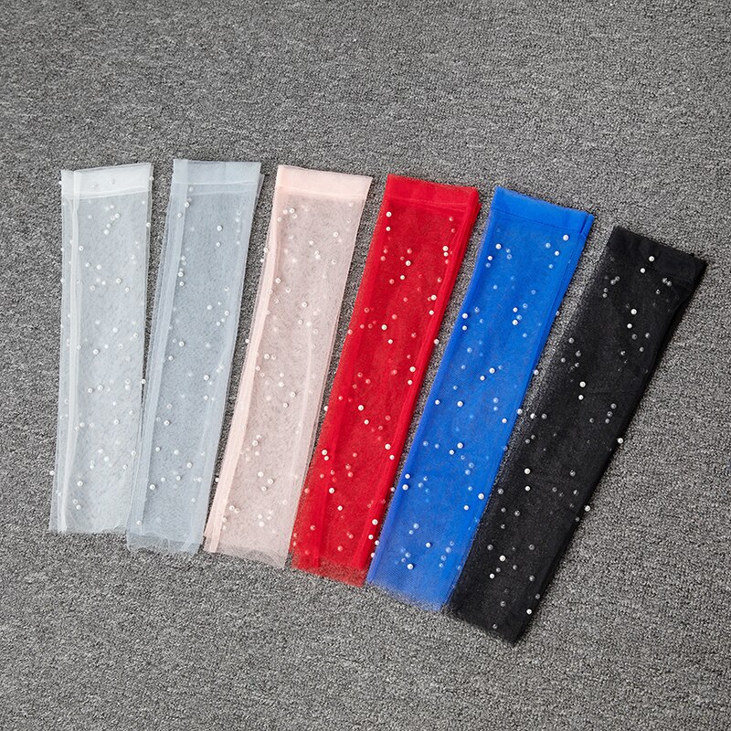 Women Elbow Long Fingerless Wedding Gloves For Bride Pearls Beaded Evening Party Accessories