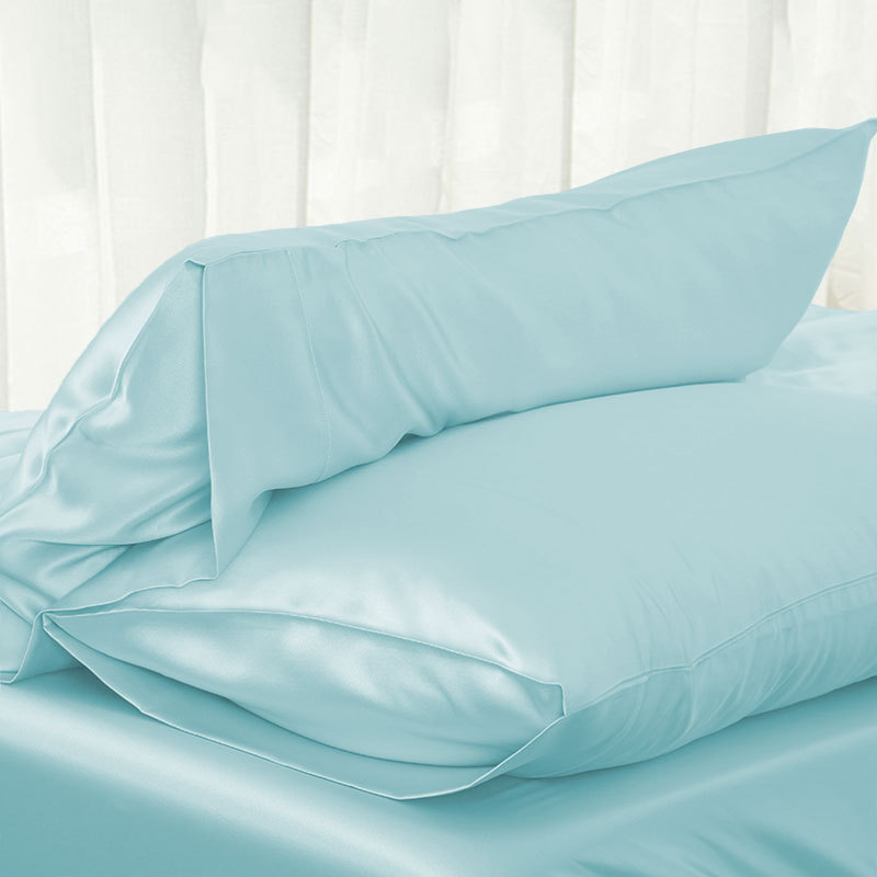 Solid dronning / standard silke satin pudebetræk sengetøj pudebetræk glat hjem: Blå