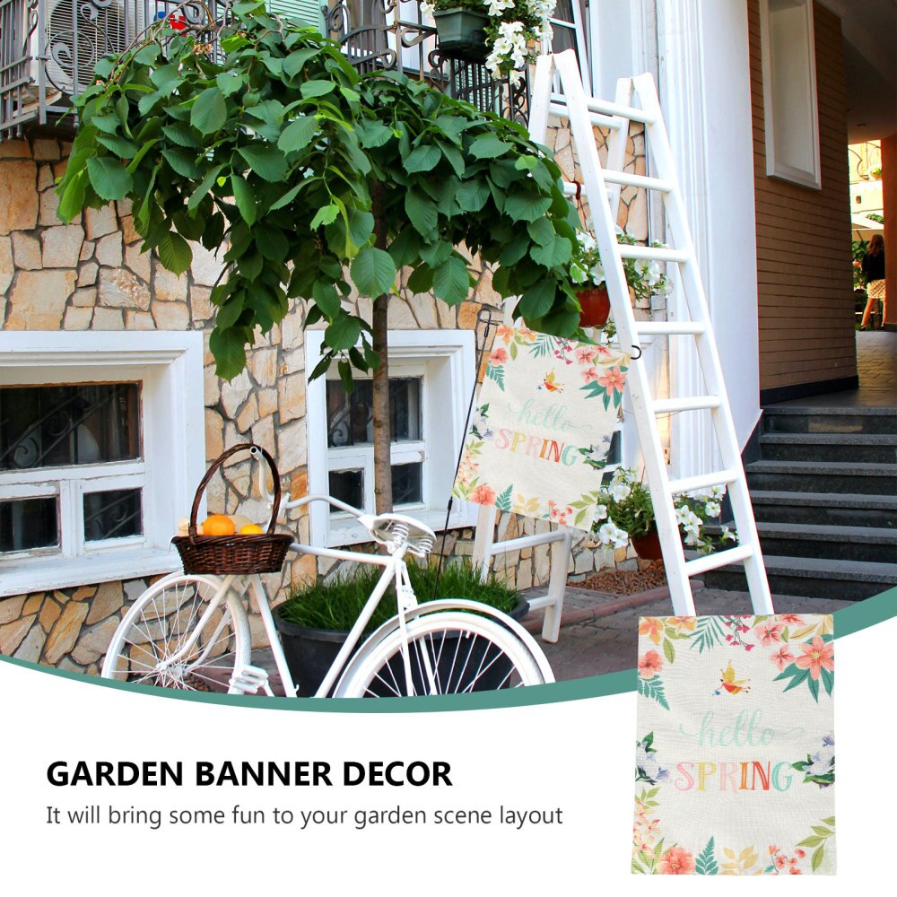 1pc Spring Themed Home Garden Banner Flag Decor Outdoor Flax Flag Scene Layout