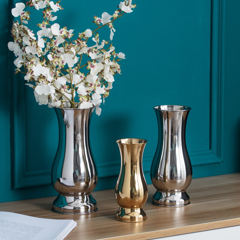 Chinese Stijl tafelblad Vazen Moderne Minimalistische Mode Ornamenten Ambachten Decoratieve Roestvrij Staal Vaas metalen Vazen