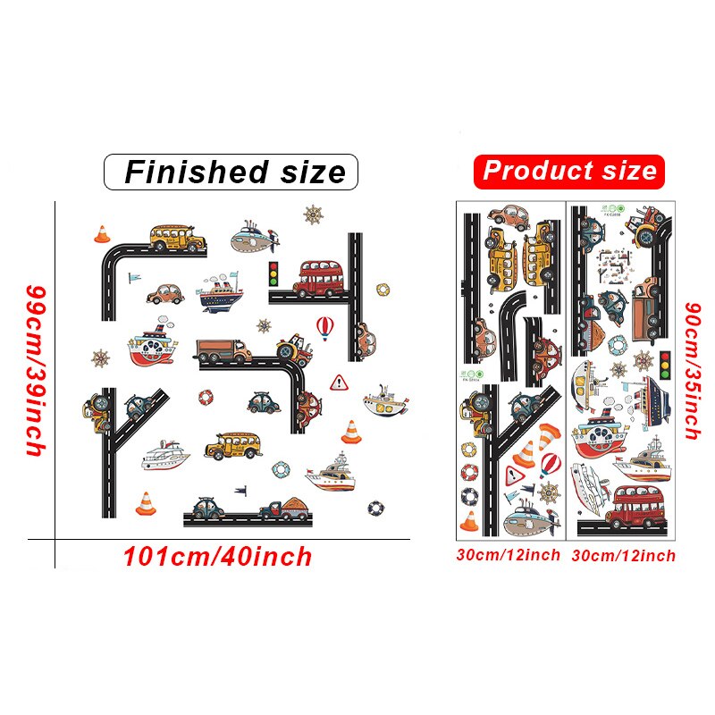 Cartoon Road Car Bus Ship Traffic Removable Wall Stickers PVC Decals Mural Home Decor Art for Kids Nursery Baby Boy Room Posters: Default Title