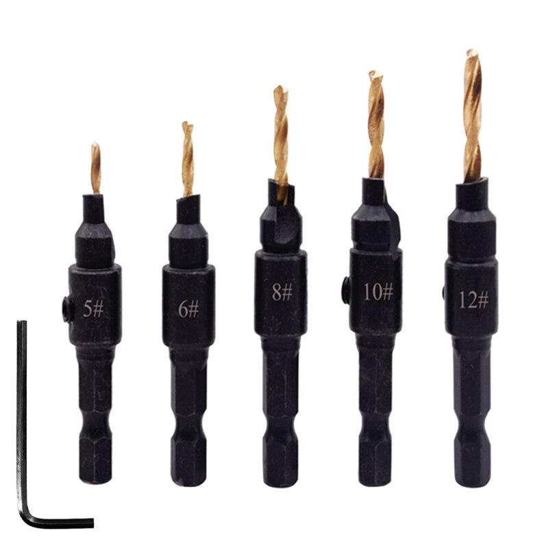 Countersink Drill Bit Set Hex Shank Drilling Screw Holes Woodworking Tool 19QB: 9FP100907-C