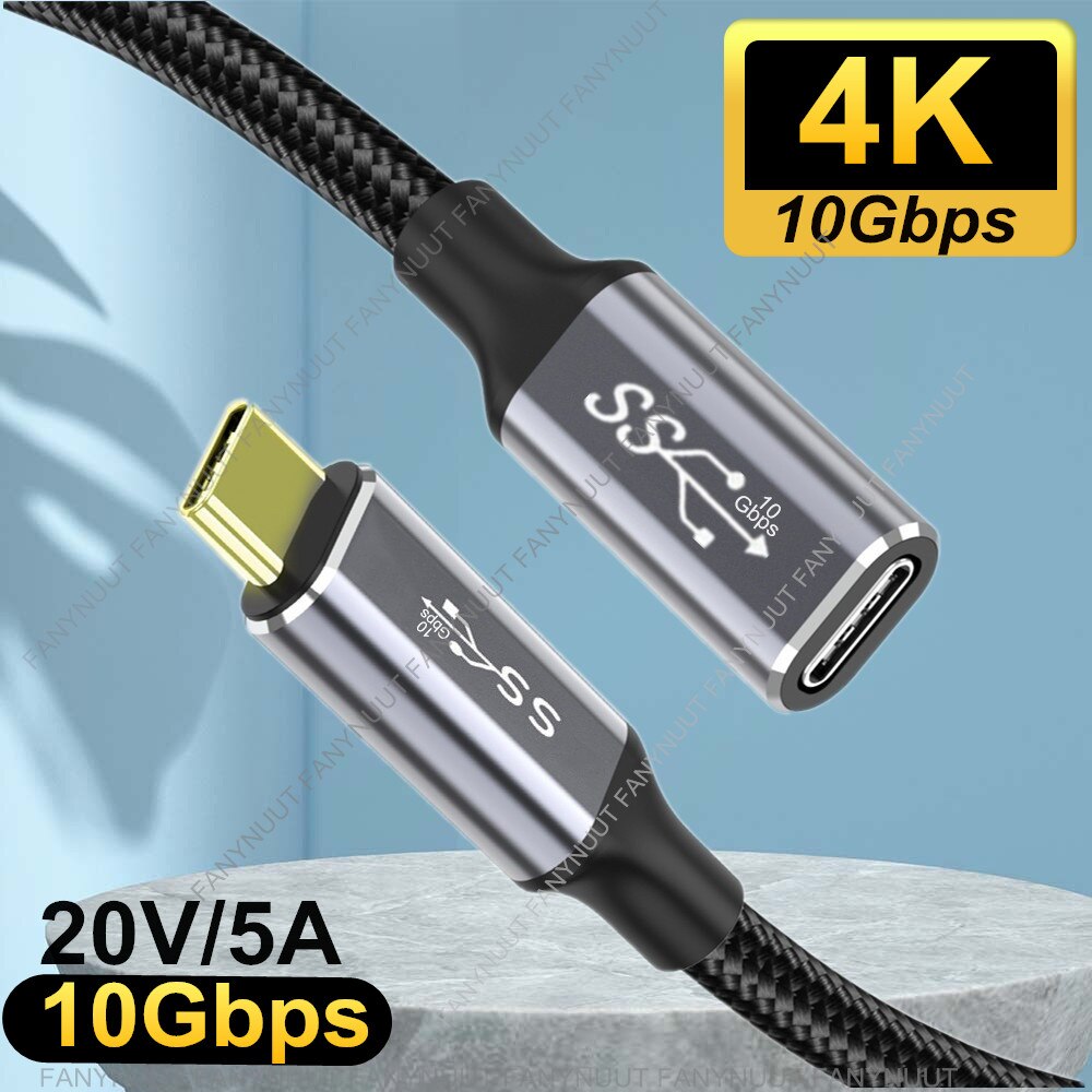 Usb C Verlengkabel USB3.1 Gen2 10Gbps Thunderbolt Kabel E-MARK PD100W 4K Video Voor Schakelaar Laptops Type C extender Kabel: 0.25m