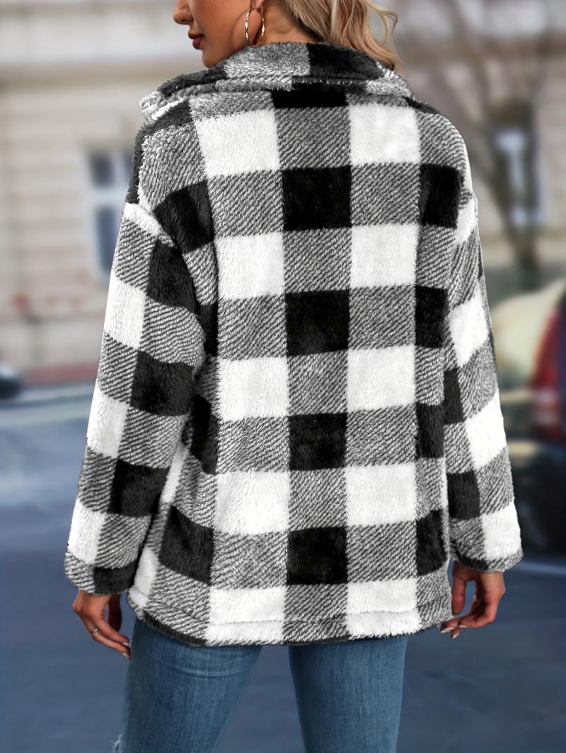 Jahrgang Jacke für Frauen Mantel Winter Oberbekleidung Knopf Karo Streetwear Tasche Outfit koreanische Herbst weibliche Kleidung