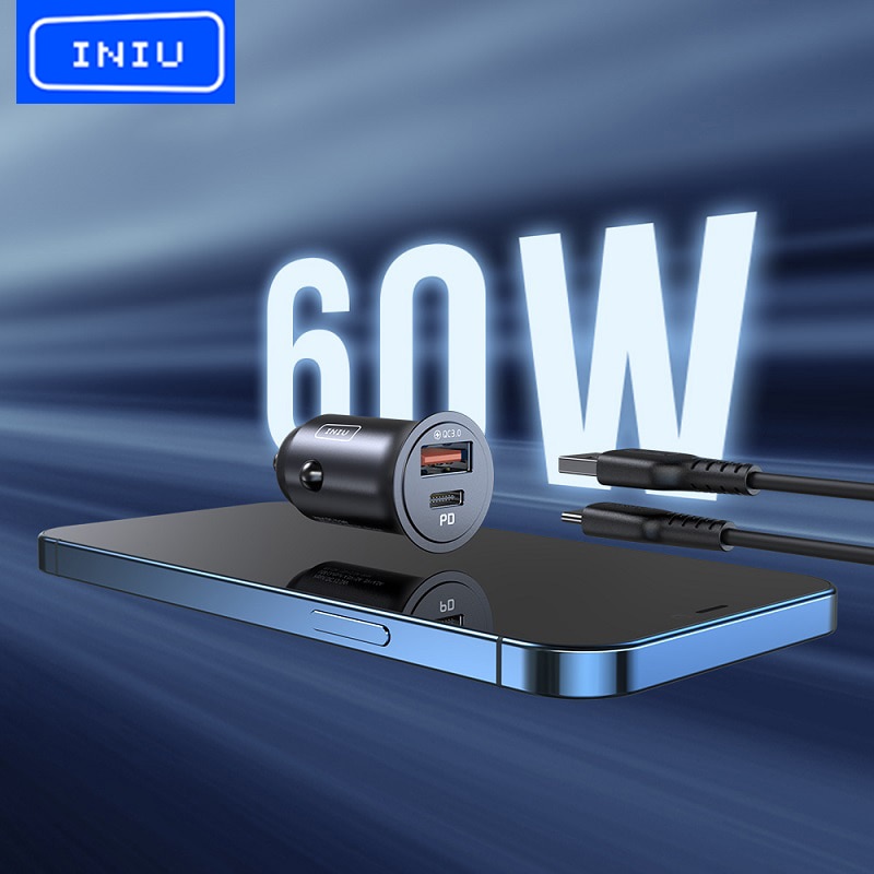 INIU 5A USB Auto Ladegerät PD 60W Typ C Schnelle Ladung Telefon Auto-Ladegerät Für iPhone 12 11 Profi Max 8 Huawei P40 Xiaomi Redmi Samsung