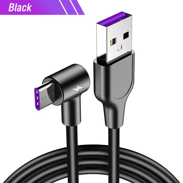 90 Degree Right Angle Type C Cable Fast Charge 5A For xiaomi mi A3 9 9t cc9 redmi note 8 k20 pro samsung Galaxy A50 A70 A60 cord: Black / 300cm