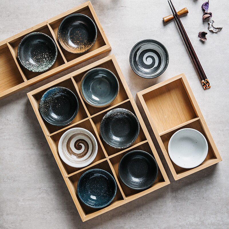 Japanese Style Nine Grid Plate Pot Tableware Barbecue Restaurant Bamboo and Wood Grid Plate Dishes Sushi Sauce Bowl
