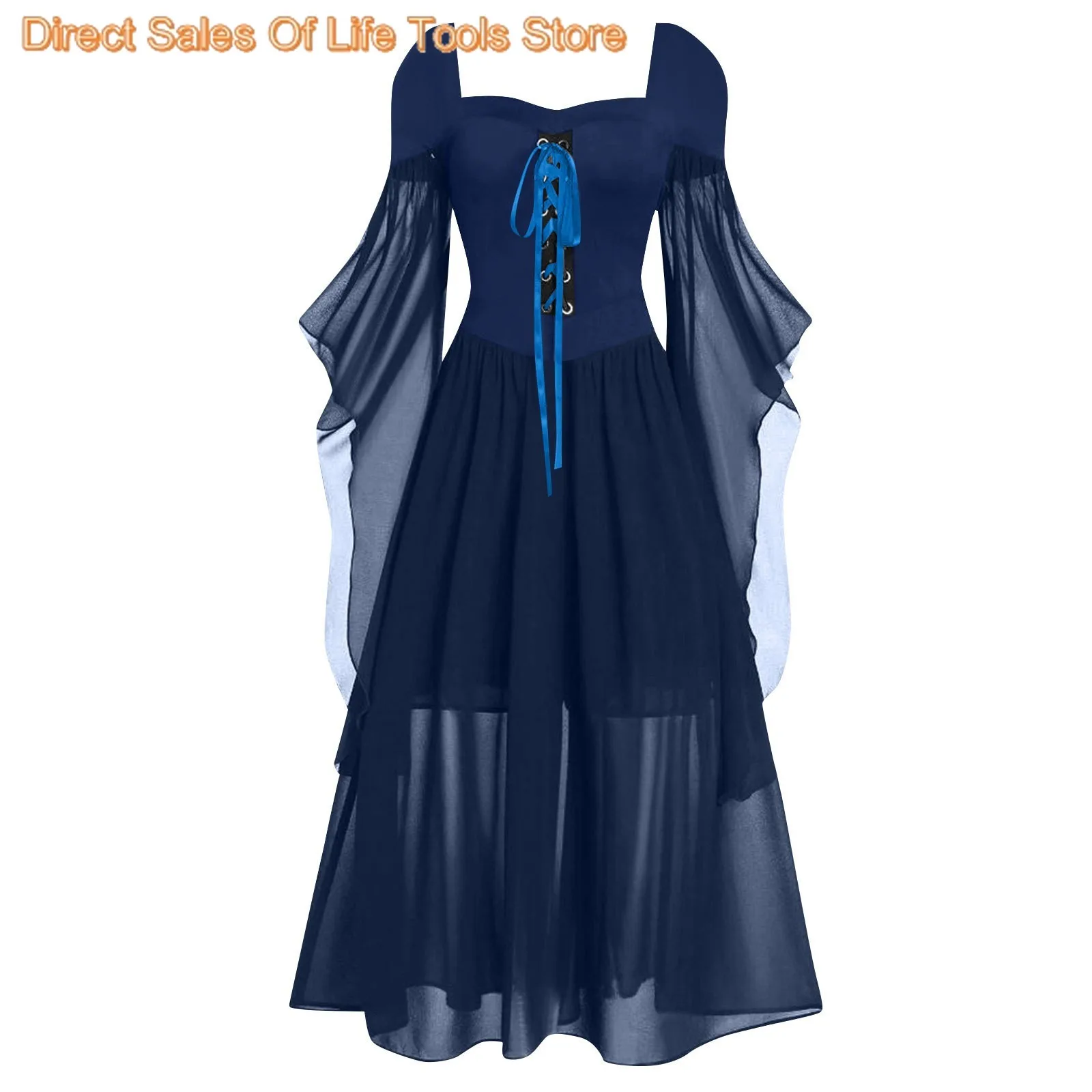 2024 Medieval Witch Dress For Women Halloween Carnival Women Plus Size Cold Shoulder Butterfly Sleeve Halloween Gothic Dress