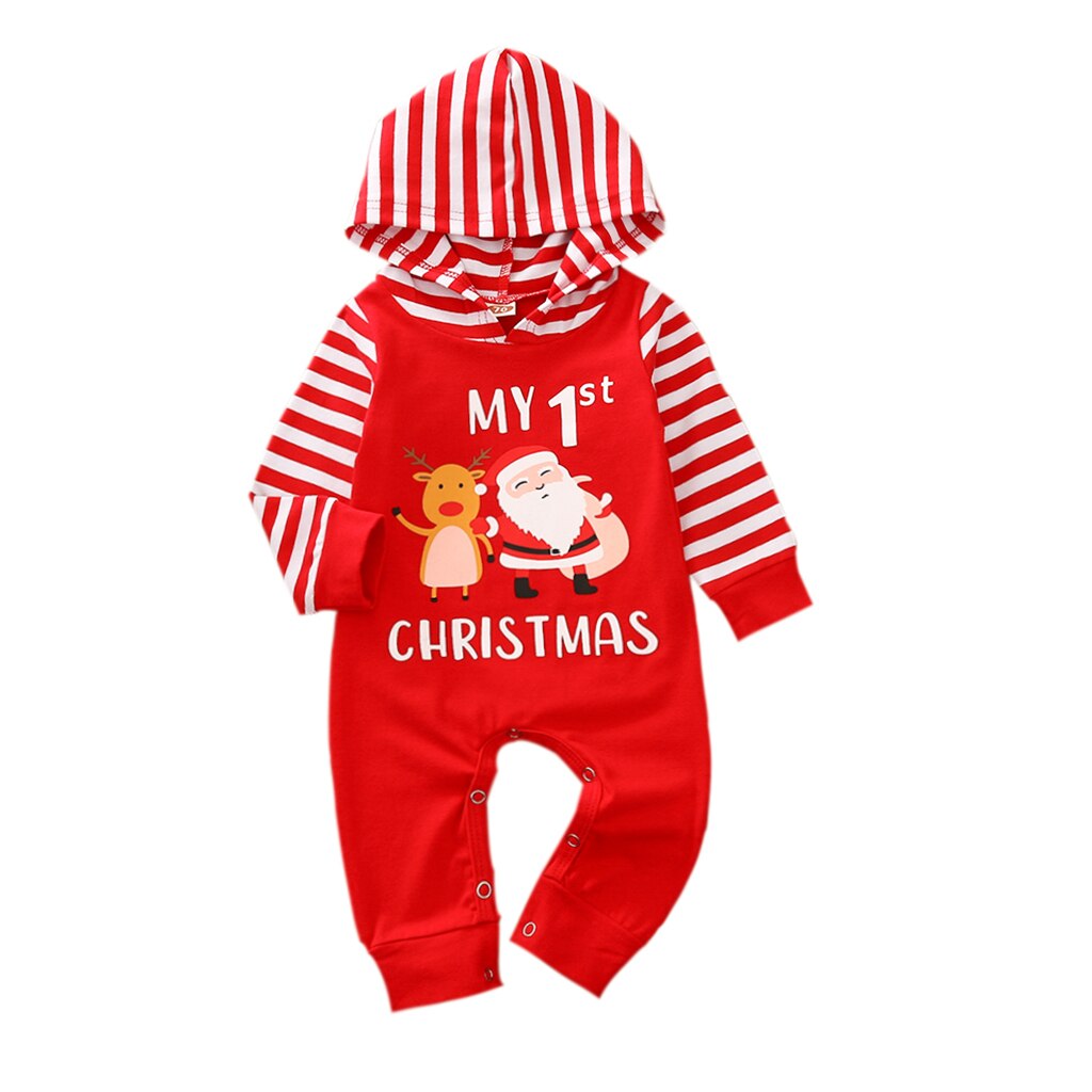 Pasgeboren Jongens Meisjes Kerst Jumpsuits Hooded Hals Streep Lange Mouw Cartoon Lange Romper Overall Kleding Ropa De Bebe: 2 / 9m