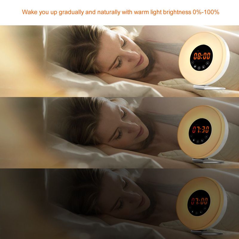 Sunrise Alarm Clock Wake Up Light Digital Clock with 6 Natural Sounds, FM Radio, 7 Color Night Light, Easy Touch Control