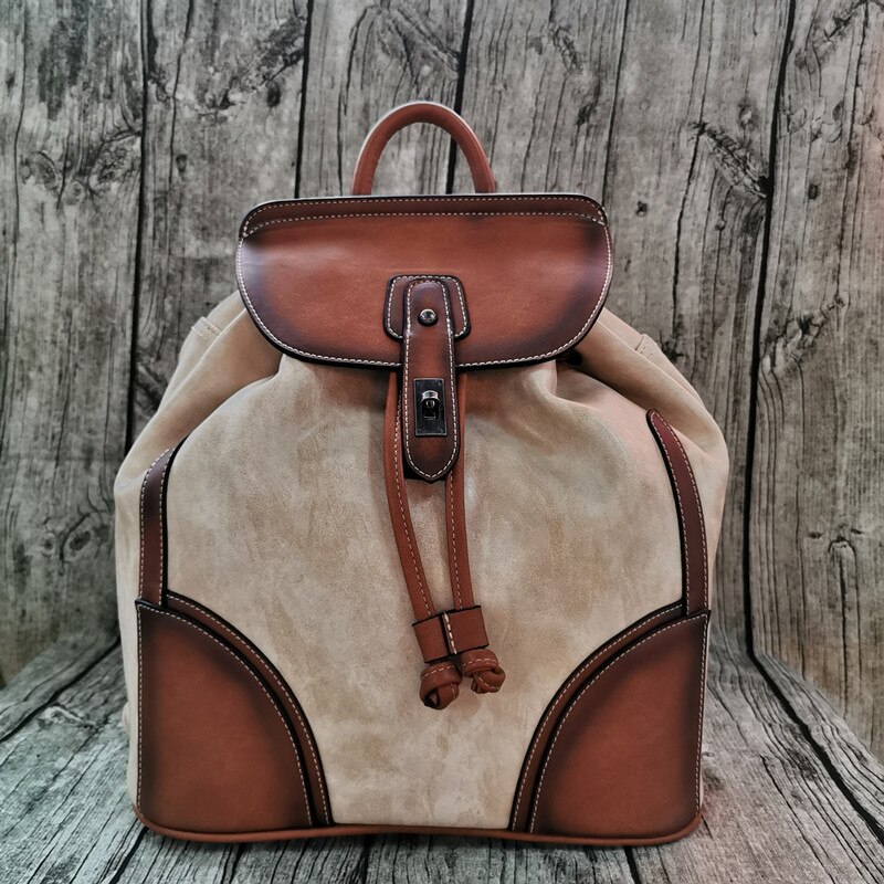 Vintage Lederen Vrouwen Rugzak Luxe Dames Schoudertassen Zachte Lederen Rugzak Vrouwelijke Reizen Rugzak Mochila: Beige