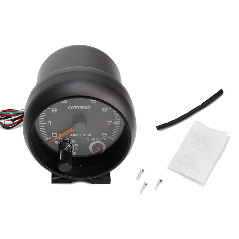 CNSPEED 95Mm Racing Car Tachometer 0-8000 RPM 12V Blue LED Adjustable Tachometer Only for 4/6/8 Cylinder Car