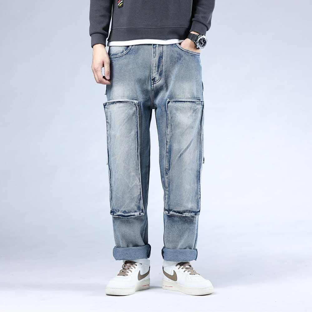 Løse baggy harem jeans mænd cargo bukser lige plus størrelse bukser cowboy hiphop jeans bukser streetwear herretøj: 36