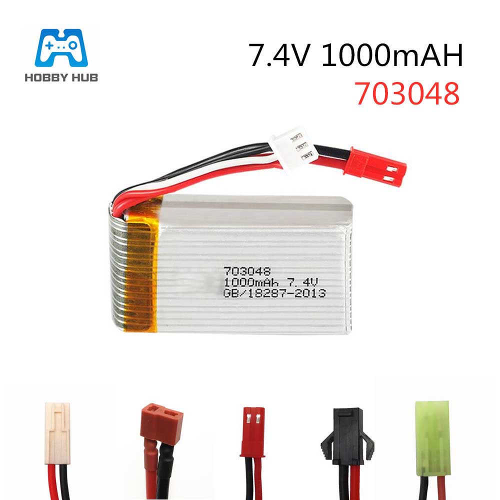 Hobby Hub-batería Lipo de 7,4 V, 1000 mah, 25c, 2s para MJXRC X600, batería Lipo de 7,4 v, 1000 mah, 703048, juguetes con control remoto