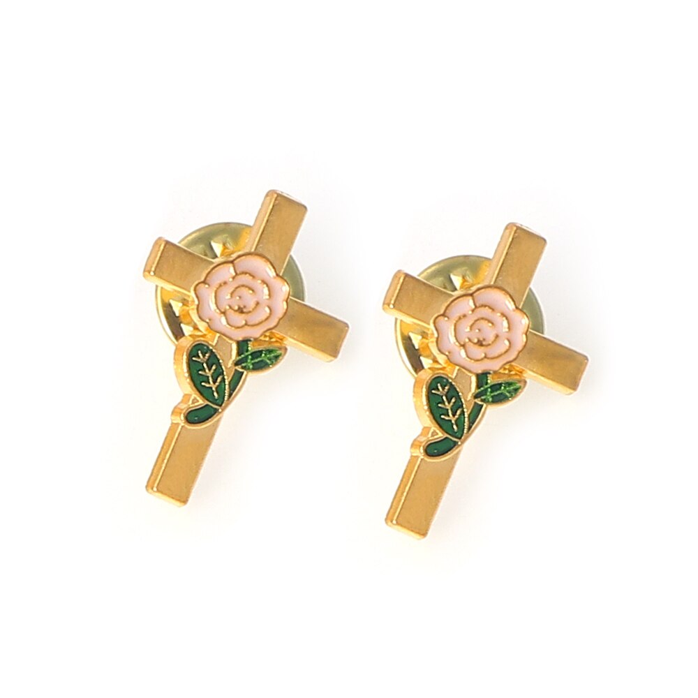 1 sæt rosenbrocher krydsmedalje broche jhs medalje flerfarvet til kvinder taske reversnåle mænd smykker religiøs nål: Dn424-5