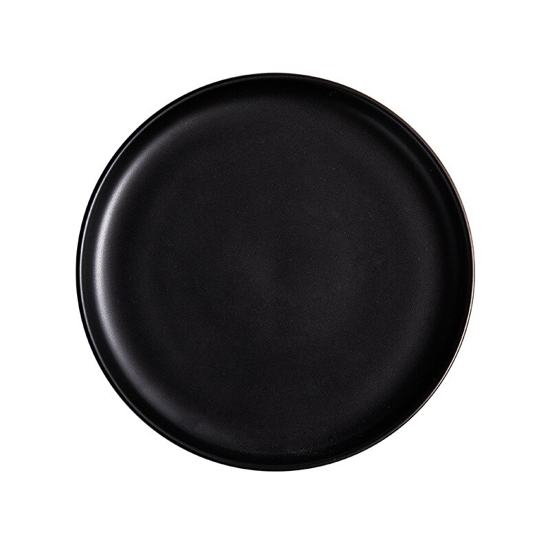 1Pc Keramische Diner Platen Rundvlees Vlakke Plaat Servies Ronde Effen Kleur Dessert Eenvoudige En Creatieve Salade Cutter Gerechten: BLACK / 10 inches